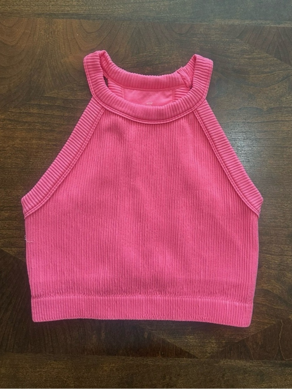 aerie Pink Ribbed High Neck Sports Bra